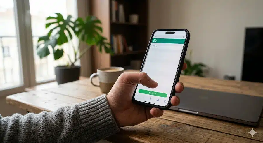 رابط واتس اب مباشر: دليل عملي لصناعة رابط يفتح المحادثة فورًا (لكل الدول) 2 شخص يفتح رابطًا من الهاتف لبدء محادثة واتساب مباشرة.