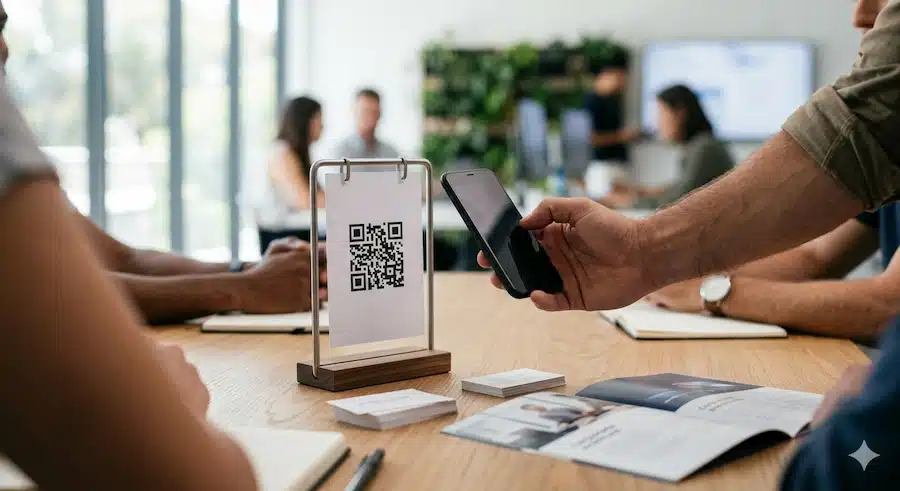 إنشاء رابط واتساب أعمال: دليلك لبدء محادثة مباشرة مع العملاء 4 رمز QR مرتبط بواتساب أعمال ضمن أدوات تعريف وتسويق داخل شركة ناشئة.