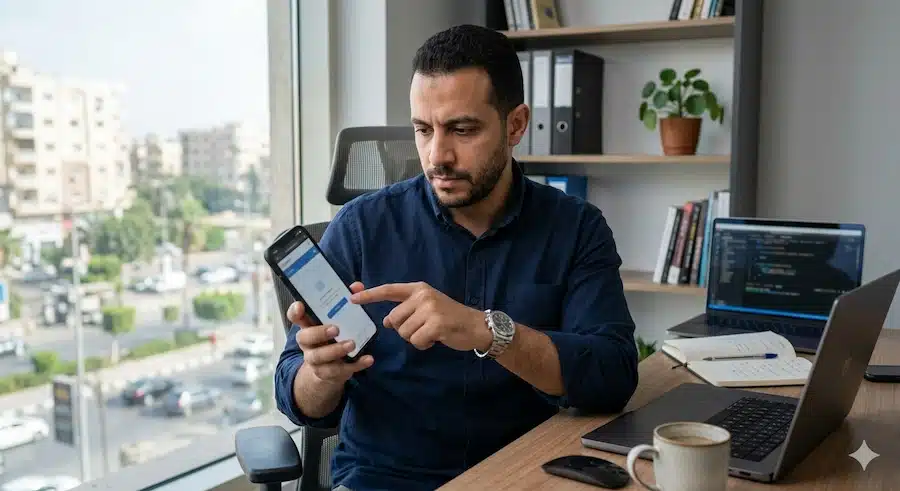 طريقة انشاء رابط واتس اب في كل الدول: الدليل السريع بصيغة wa.me 5 شخص يضيف زر تواصل واتساب إلى موقع إلكتروني عبر اللابتوب.