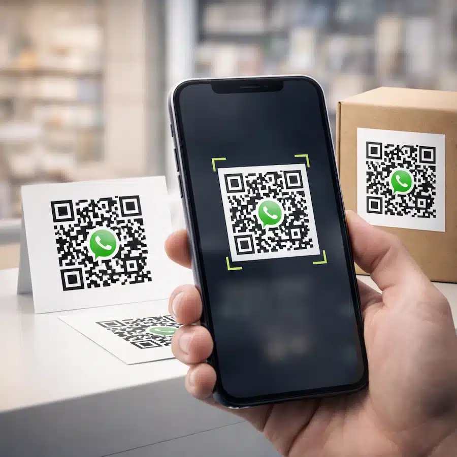 باركود واتساب — كيف تنشئه وتستخدمه لنشاطك التجاري 2026 2 واجهة هاتف تعرض خطوات إنشاء باركود واتساب من تطبيق واتساب بزنس