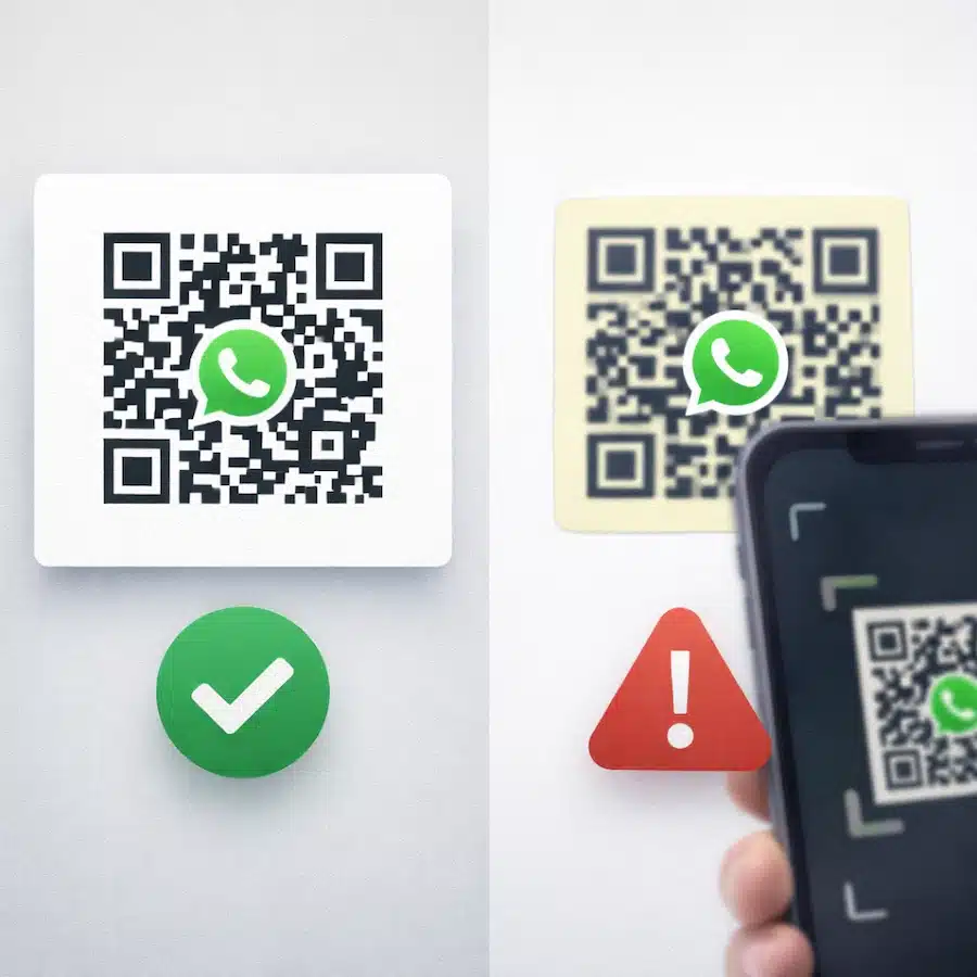 باركود واتساب — كيف تنشئه وتستخدمه لنشاطك التجاري 2026 3 مقارنة بين باركود واضح عالي التباين وآخر صغير منخفض الجودة يصعب مسحه